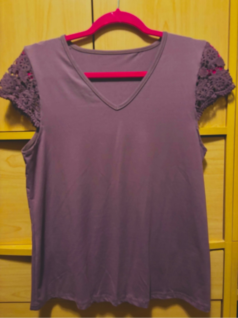 SHEIN Lavender V-Neck Top with Crochet Cap Sleeves